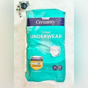 New with tag CERTAINTY UNISEX UNDERWEAR MAXIMUM ABSORBENCY. small 32 count XL 26